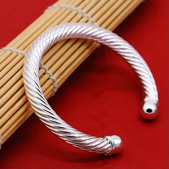 Twisted Sterling Silver Bangle Bracelet - Picture 1 of 6